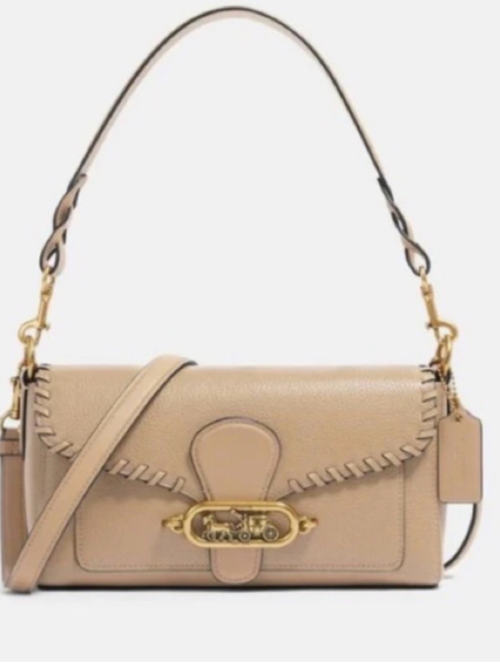 Coach Whipstitched Leather Shoulder Bag in Beige